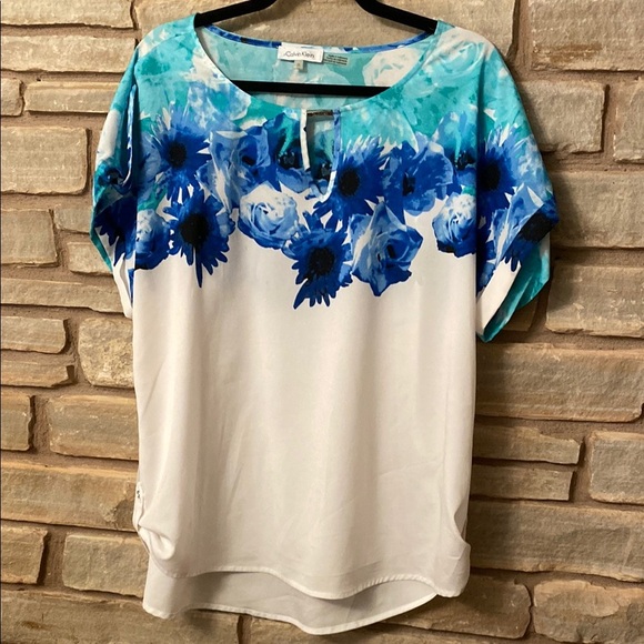 Calvin Klein Womens Floral Print Short Sleeves blouse Size XL - Picture 2 of 11